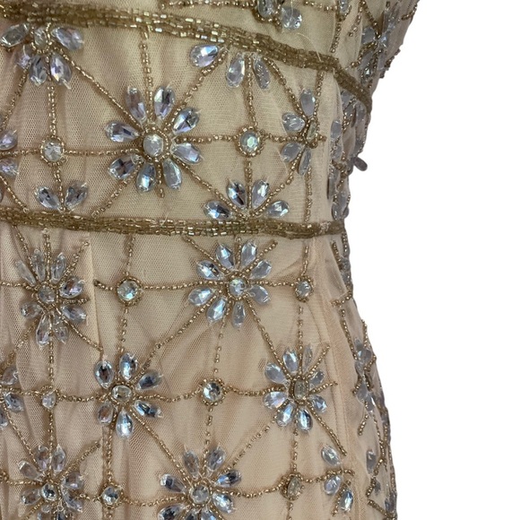 Mac Duggal Sleeveless Hand Beaded V-neck Gown Floral Jewel Maxi Dress - Picture 6 of 12